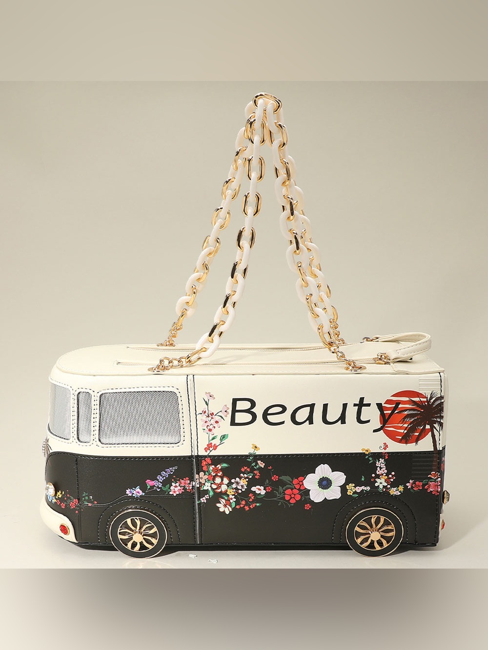 Beauty Floral Graphic Tote Bag in Cream and Black
